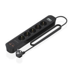 Multiprise Aisens avec 5 prises Schuko - 2 ports USB-C - 2 ports USB-A - Câble de 1,4 m - Interrupteur avec témoin LED