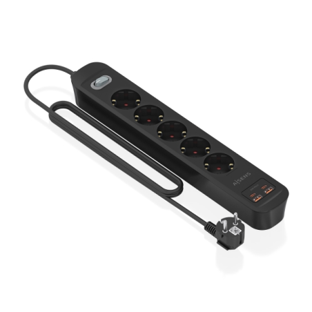 Multiprise Aisens avec 5 prises Schuko - 2 ports USB-C - 2 ports USB-A - Câble de 1,4 m - Interrupteur avec témoin LED