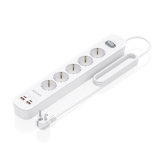 Multiprise Aisens avec 5 prises Schuko - 2 ports USB-C - 2 ports USB-A - Câble de 1,4 m - Interrupteur avec témoin LED
