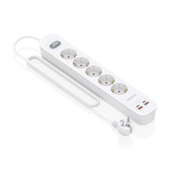 Multiprise Aisens avec 5 prises Schuko - 2 ports USB-C - 2 ports USB-A - Câble de 1,4 m - Interrupteur avec témoin LED