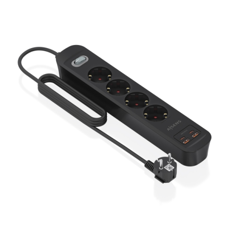 Multiprise Aisens avec 4 prises Schuko - 2 ports USB-C - 2 ports USB-A - Câble de 1,4 m - Interrupteur avec témoin LED