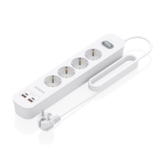 Multiprise Aisens avec 4 prises Schuko - 2 ports USB-C - 2 ports USB-A - Câble de 1,4 m - Interrupteur avec témoin LED