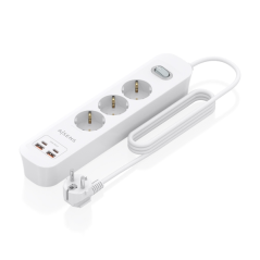 Multiprise Aisens avec 3 prises Schuko - 2 ports USB-C - 2 ports USB-A - Câble de 1,4 m - Interrupteur avec témoin LED
