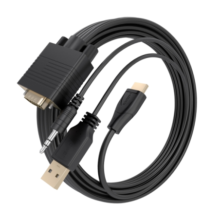 Câble convertisseur Aisens HDMI vers SVGA + Audio - Longueur : 2 m - HDMI mâle - HDB15 mâle - Jack 3,5 mm mâle - USB-A mâle