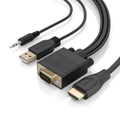 Câble convertisseur Aisens HDMI vers SVGA + Audio - Longueur : 1,5 m - HDMI mâle - HDB15 mâle - Jack 3,5 mm mâle - USB-A mâle
