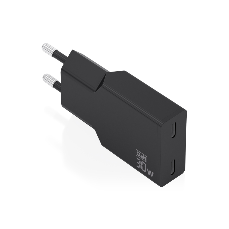 Chargeur mural Aisens - 30 W - GaN - 2 ports USB-C - Power Delivery 3.0 - Ultra-fin - Protections multiples - Noir