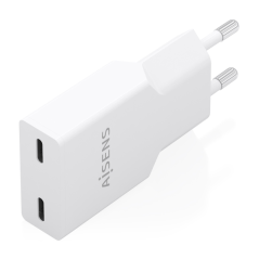 Chargeur mural Aisens - 30 W - GaN - 2 ports USB-C - Power Delivery 3.0 - Ultra-fin - Protections multiples - Blanc
