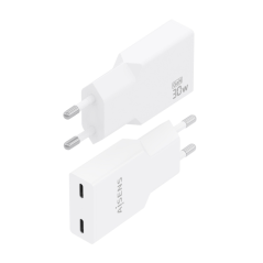 Chargeur mural Aisens - 30 W - GaN - 2 ports USB-C - Power Delivery 3.0 - Ultra-fin - Protections multiples - Blanc