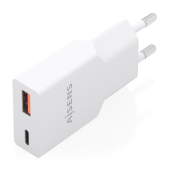 Chargeur mural Aisens - 30 W - GaN - 1 port USB-C - 1 port USB-A - Power Delivery 3.0 - Ultra-fin - Protections multiples