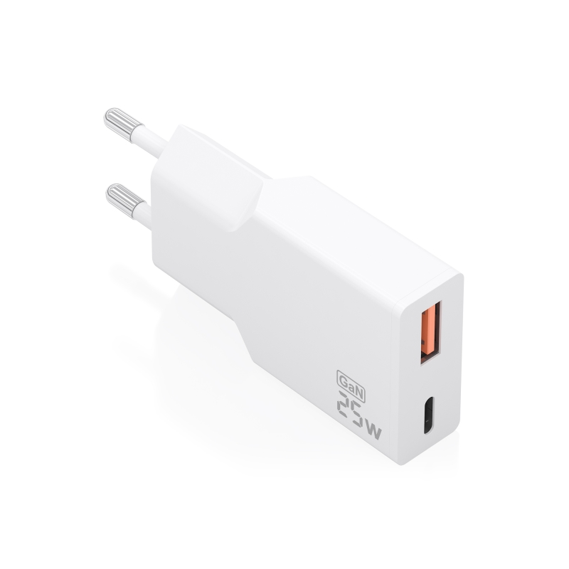 Chargeur mural Aisens - 25 W - GaN - 1 port USB-C - 1 port USB-A - Power Delivery 3.0 - Ultra-fin - Protections multiples
