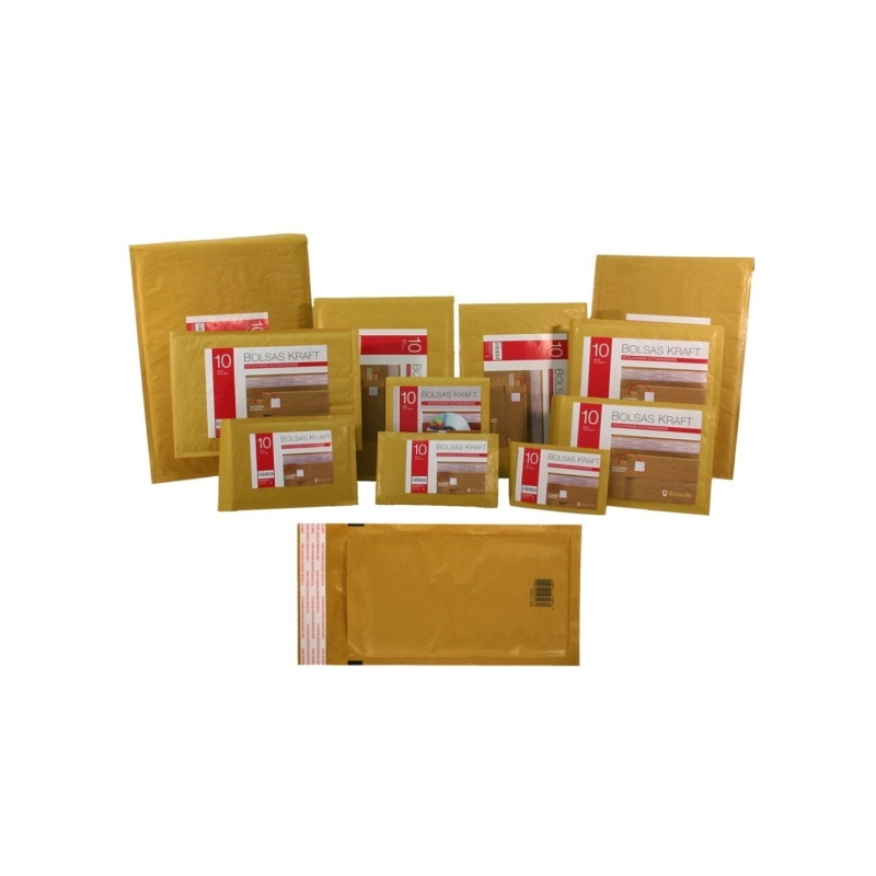 LOT de 5 Sac kraft matelassé Bismark n° 19 300 x 445 mm - Revêtement intérieur avec bulles d'air - Fermeture autocollante