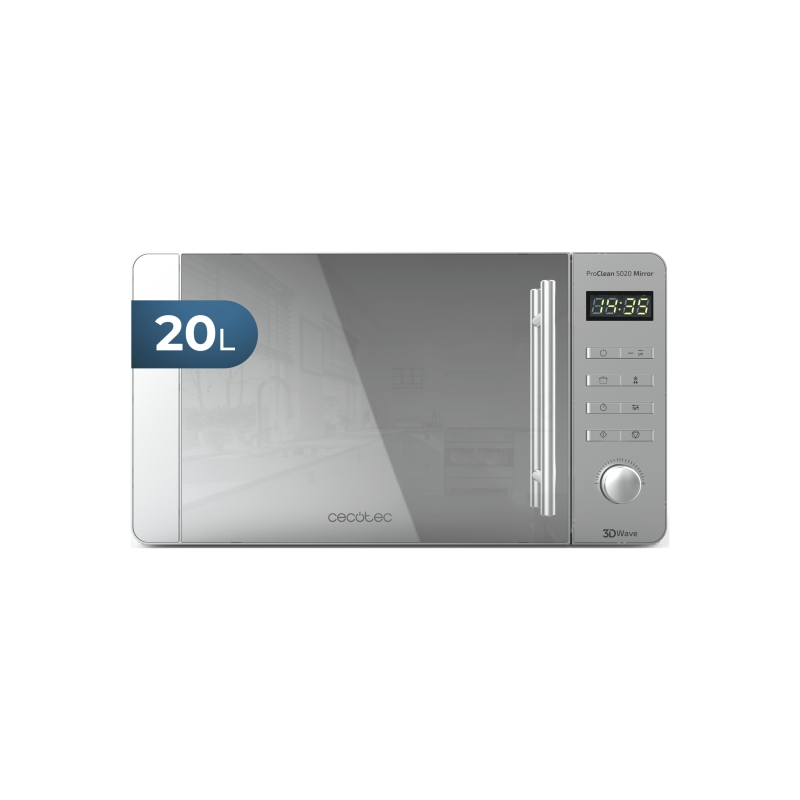 Micro-ondes miroir Cecotec ProClean 5020 - Puissance 700 W - Capacité 20 L - Affichage LED - Acier inoxydable - Sécurité enfant