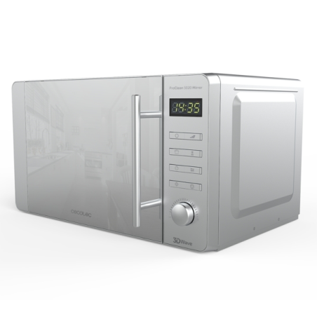 Micro-ondes miroir Cecotec ProClean 5020 - Puissance 700 W - Capacité 20 L - Affichage LED - Acier inoxydable - Sécurité enfant