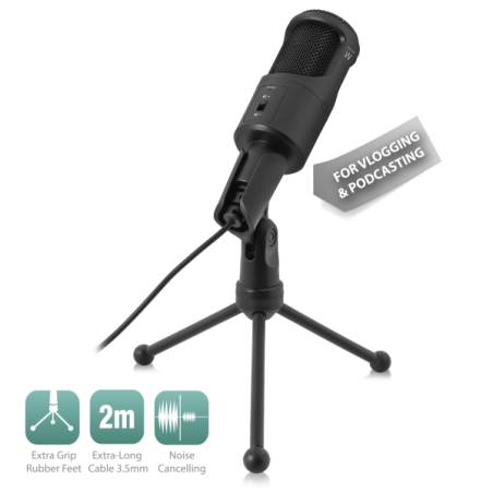 Microphone multimédia Ewent - Antibruit - Jack 3,5 mm - Câble 2 m - Noir