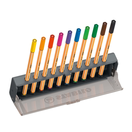 Coffret de bureau Stabilo Point 88 avec 10 feutres à pointe fibre - Largeur de trait env. 0,4 mm - Encre à base d'eau