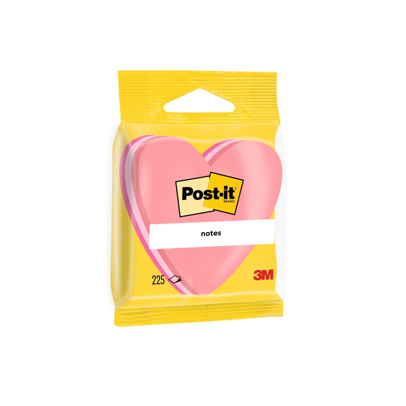 Bloc-notes Post-It repositionnable de 225 notes - Forme cœur - 70 x 70 mm - Rose
