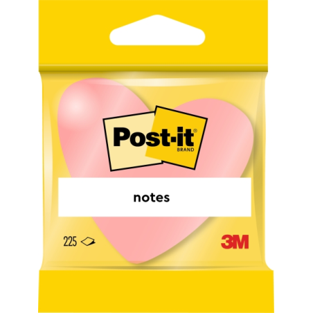 Bloc-notes Post-It repositionnable de 225 notes - Forme cœur - 70 x 70 mm - Rose