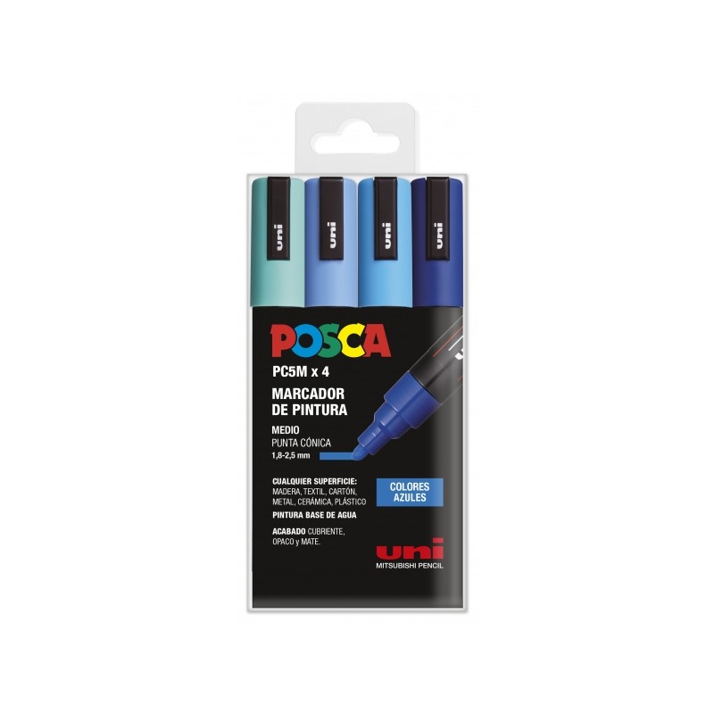 Posca PC-5M Étui de 4 marqueurs peinture - Pointe ogive 1,8-2,5 mm - Encre à base d'eau - Résistant à la lumière - Couleurs