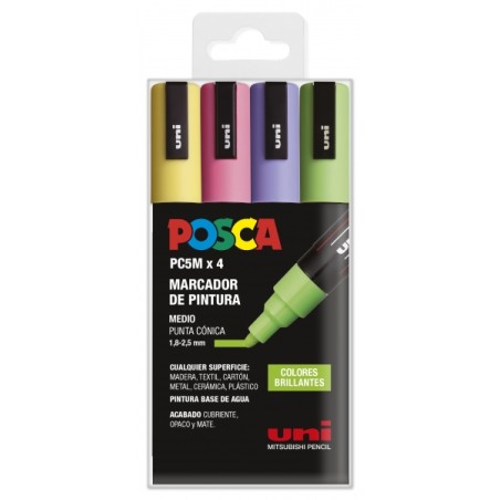 ✅ Posca PC-5M Étui de 4 marqueurs peinture - Pointe ogive 1,8-2,5 mm - Encre à base d'eau - Résistant à la l en stock