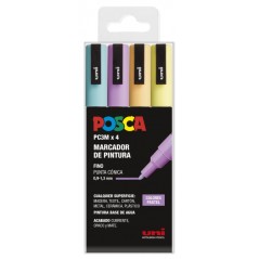 ✅ Posca PC-3M Etui de 4 Marqueurs Peinture - Pointe Conique Polyester 0,9-1,3 mm - Encre à Base d'Eau - Non Per en stock