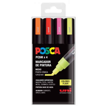 ✅ Posca PC-5M Étui de 4 marqueurs peinture - Pointe ogive 1,8-2,5 mm - Encre à base d'eau - Résistant à la l en stock