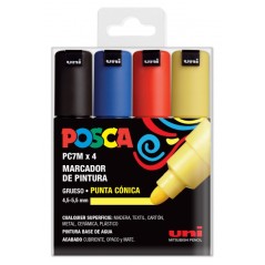 ✅ Posca PC-7M Etui de 4 marqueurs peinture - Pointe ogive 4,5-5,5 mm - Encre à base d'eau - Résistant à la lu en stock