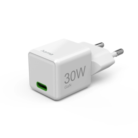 Chargeur mural Hama - Puissance 30 W - USB-C - GaN - Alimentation - Qualcomm - Blanc
