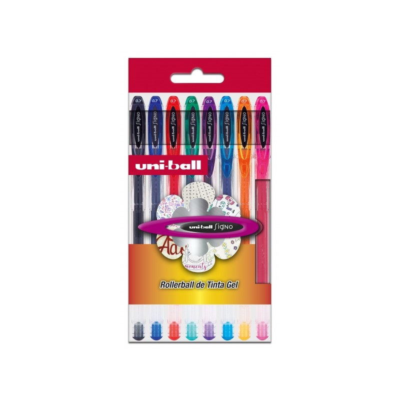 Stylos gel Uni-ball UM-120 0,7 mm étui 8 couleurs Stylos gel Uni-ball UM-120 0,7 mm étui 8 couleurs