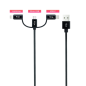 Câble Nanocable USB-A 2.0 mâle vers USB-C, MicroUSB et Lightning mâle, 1 m - Noir