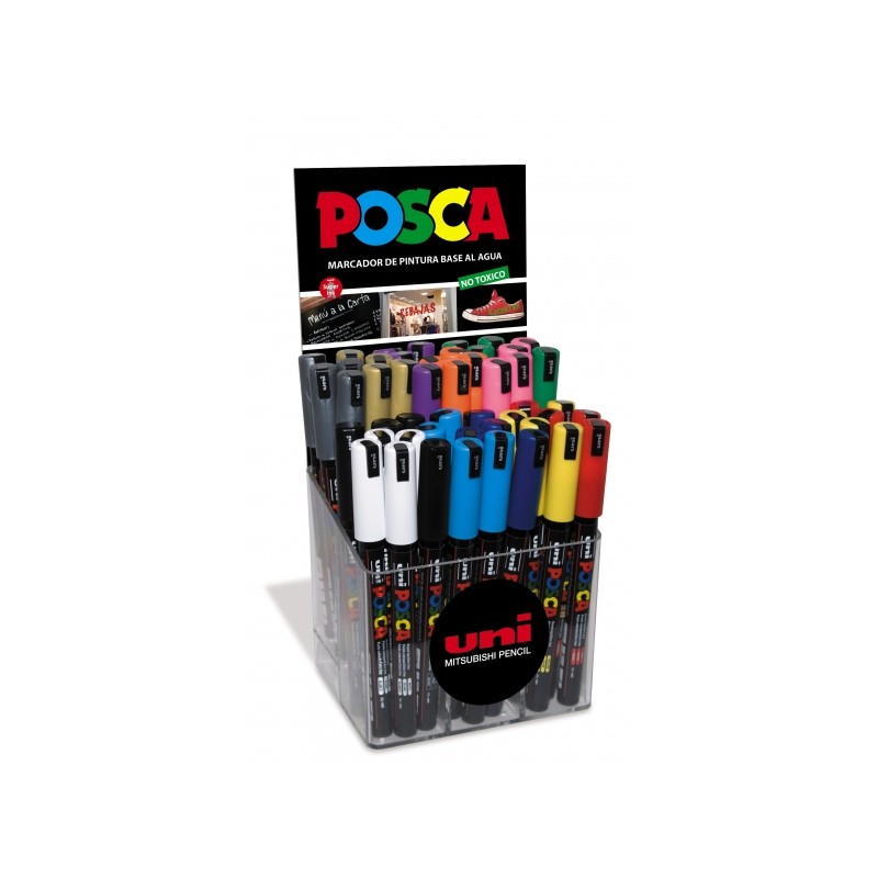 LOT de 48 Posca PC-1MR Présentoir de 48 marqueurs peinture - Pointe rouleau fibre 0,7 mm - Encre pigmentée à base d'eau