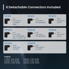Chargeur universel pour ordinateur portable Ewent 45 W - 8 prises interchangeables - Automatique - Gestion intelligente de
