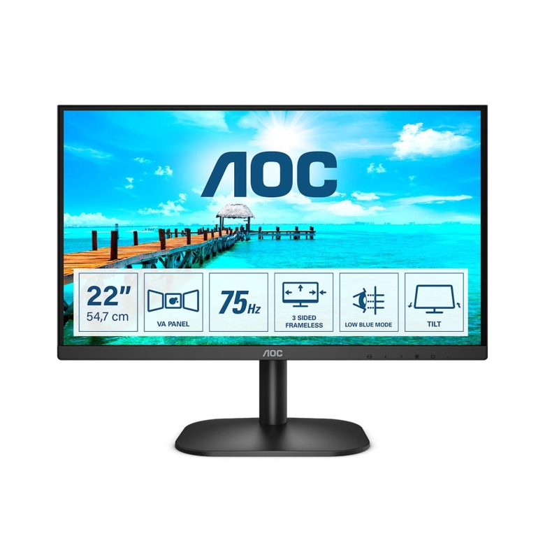 Moniteur AOC 21,5" WLED FullHD 75 Hz - Angle de vision 178° - HDMI, VGA, Audio - Montage VESA 100x100
