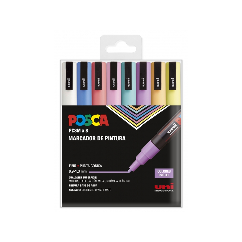 Marqueur peinture Posca PC-3M/8C - Pointe conique 0,9-1,3 mm - Encre à base d'eau - Non permanent - Résistant à la lumière