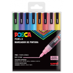 Posca PC-3M/8C Étui de 8 marqueurs peinture - Pointe conique 0,9–1,3 m