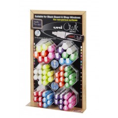 ✅ LOT de 60 Uni-ball PWE-5M/8K Présentoir de 60 marqueurs à craie liquide - Pointe biseautée 8 mm - Effaçabl en stock