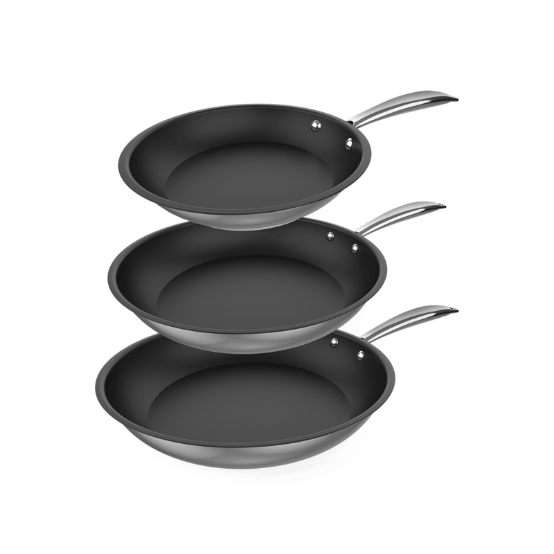 Ensemble de 3 poêles à frire Cecotec Polka Classy Steel (20, 24 et 28 cm) - Acier inoxydable - Haute résistance - Compatible