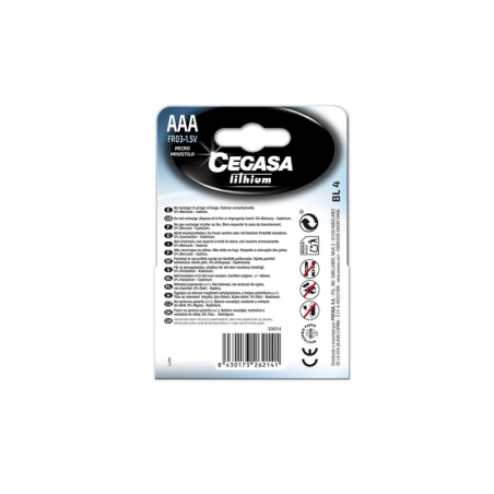 Pack de 4 piles lithium Cegasa AAA LR03 1,5 V