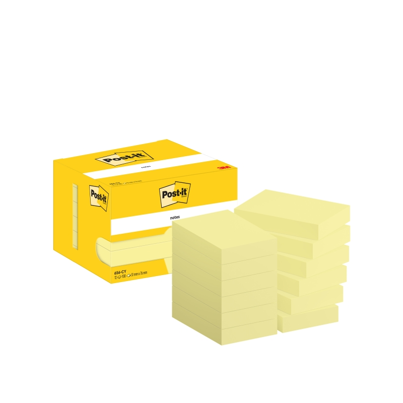 Post-It Pack de 12 blocs de 100 notes autocollantes repositionnables - Forme rectangulaire - 51 x 76 mm - Jaune clair