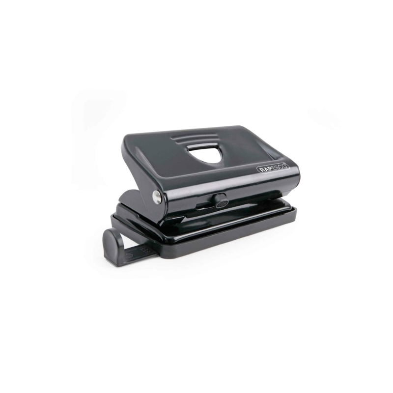 Perforatrice métallique Rapesco 810 - Jusqu'à 12 feuilles - Marques de format - Vidage facile - Noir