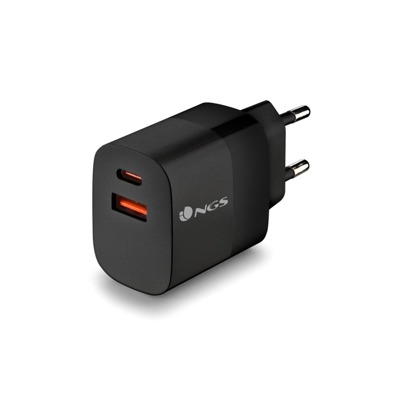 NGS Bud 45W Chargeur Mural Universel 45W Ultrarapide - 1x USB-C PD & PPS, 1x USB-A QC 3.0 - Noir