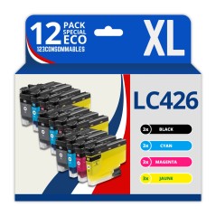 ✅ Pack compatible BROTHER LC426XL, 12 cartouches couleur pack en stock
