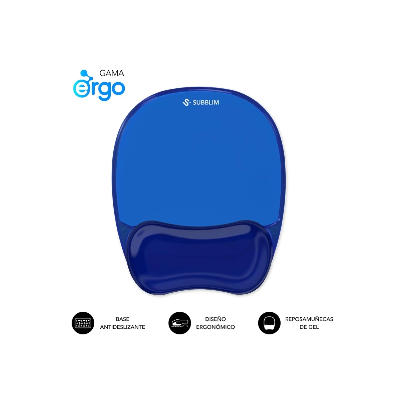 Tapis de souris ergonomique Subblim Ergo Crystal Flex - Gel rafraîchissant auto-ajustable - Design ergonomique ondulé - Base