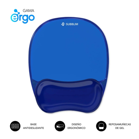 Tapis de souris ergonomique Subblim Ergo Crystal Flex - Gel rafraîchissant auto-ajustable - Design ergonomique ondulé - Base