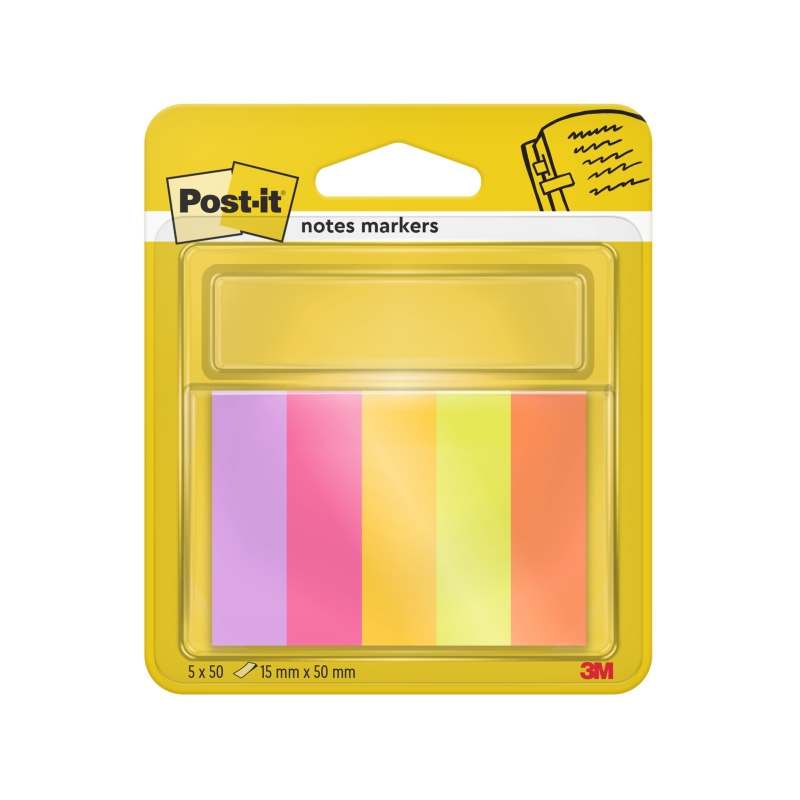 Lot de 5 blocs de 50 marqueurs repositionnables Post-It - Forme rectangulaire - Couleurs assorties
