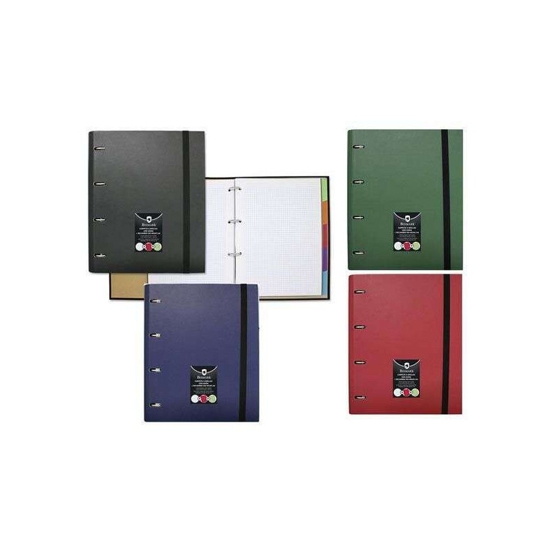 Bismark Classeur à Anneaux avec Recharge 100 Feuilles Format A4 + 5 Intercalaires + Enveloppe Porte Document - Couleurs