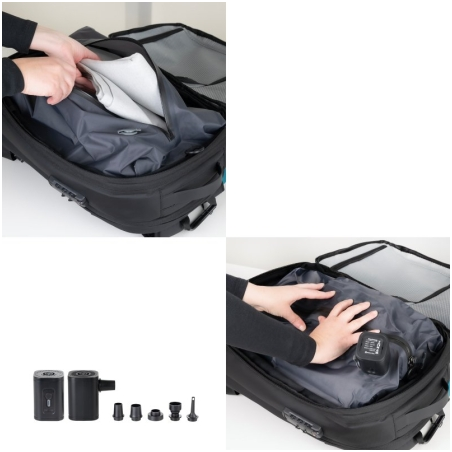 Sac à dos de voyage Tooq 55L - Dos et bretelles rembourrés - Compression sous vide - Pompe à air et accessoires inclus