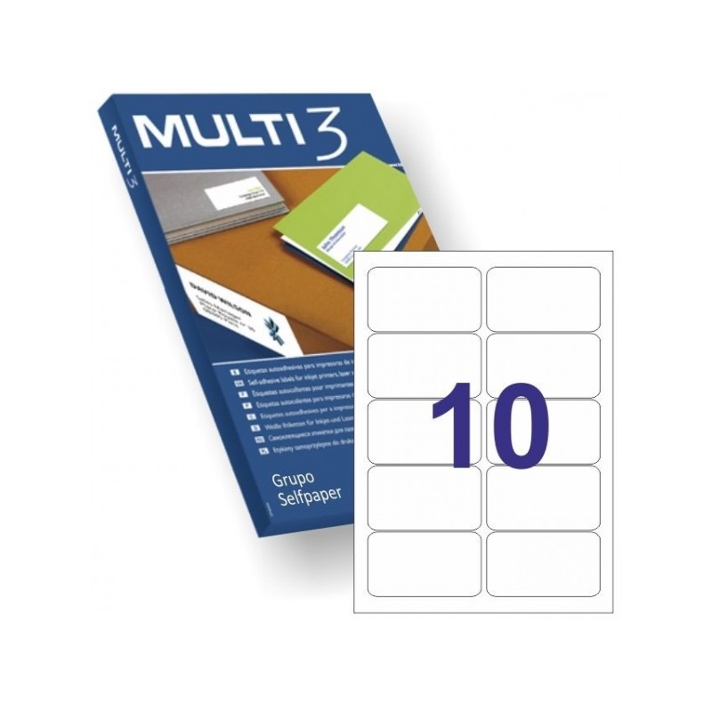 Multi3 Pack de 1 000 étiquettes permanentes 99,1x57 mm - Bords émoussés - 100 feuilles x 10 étiquettes - Couleur blanche