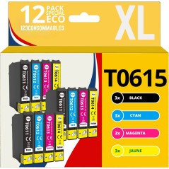 ✅ Pack compatible EPSON T0615, 12 cartouches couleur pack en stock