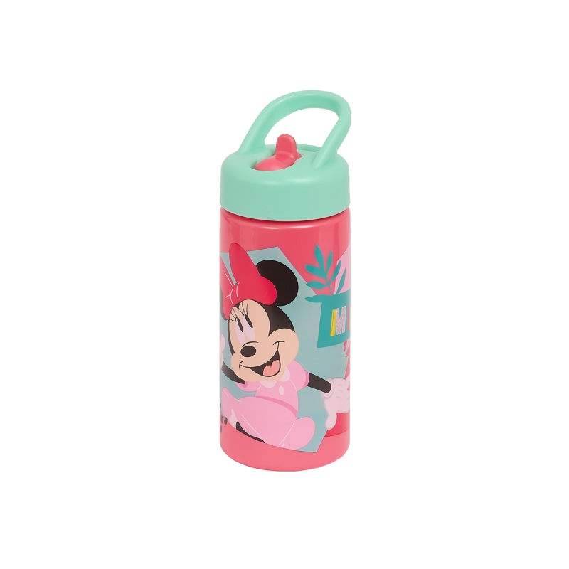Gourde Safta Minnie Mouse Me Time 410 ml - Paille intégrée - Valve de vidange - Poignée supérieure - Bouchon à vis - 17,8 x 7,4