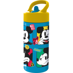 Gourde Safta Mickey Mouse Good Day 410 ml - PVC sans BPA - Bouchon anti-fuite avec paille - Bleue